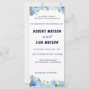 Convites Casamento Floral Azul Elegante
