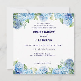 Convites Casamento Floral Azul Elegante 