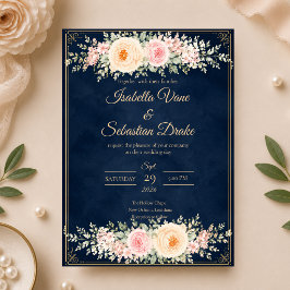 Convites Casamento Floral Azul Elegante