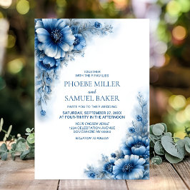 Convites Casamento Floral Azul Elegante