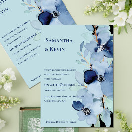 Convites Casamento Floral Azul Elegante