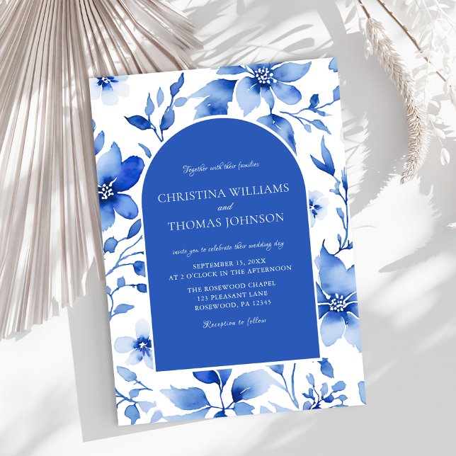 Convites Casamento Floral Azul Elegante (Criador carregado)