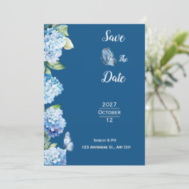 Convites Casamento Floral Azul Elegante
