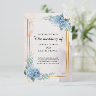 Convites Casamento Floral Azul-Elegante Claro