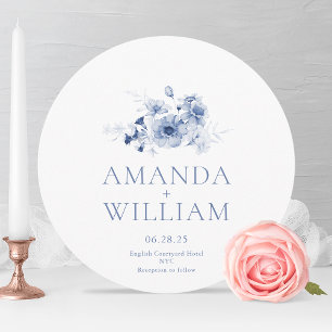 Convites Casamento Floral Azul Elegante Dusty