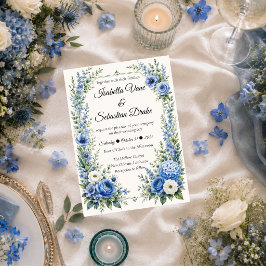 Convites Casamento Floral Azul Elegante e Empolado