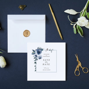 Convites Casamento Floral Azul Elegante Salva A Data