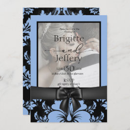 Convites Casamento floral azul elegante salvar a data