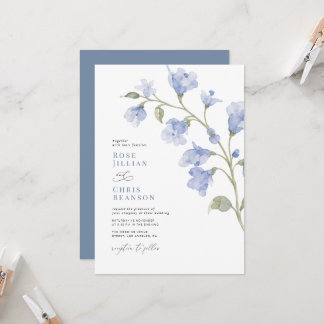 Convites Casamento Floral azul em pó moderno