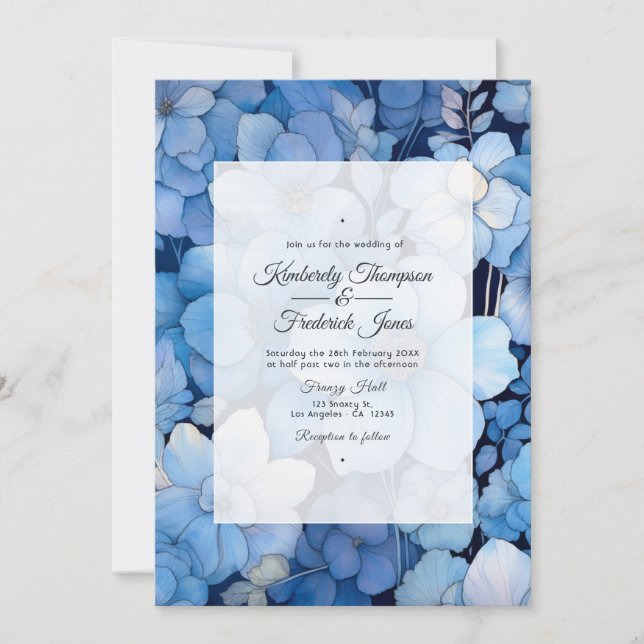 Convites Casamento Floral Azul Empoeirado (Frente)