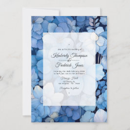 Convites Casamento Floral Azul Empoeirado