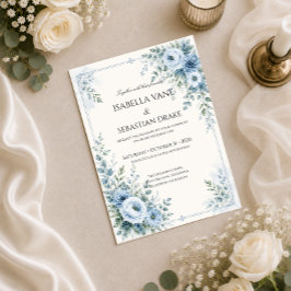 Convites Casamento Floral Azul Empoeirado
