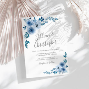 Convites casamento floral azul empoeirado