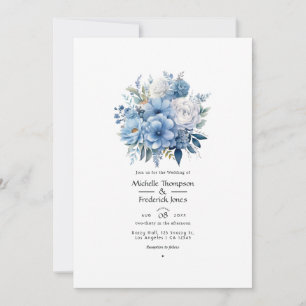 Convites Casamento Floral Azul Empoeirado