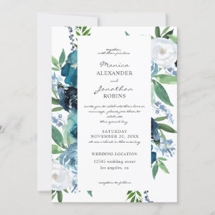 Convites Casamento Floral Azul Empoeirado 2