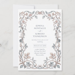 Convites Casamento Floral Azul Empoeirado Beijo Vitoriano P