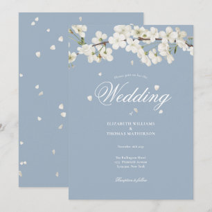 Convites Casamento Floral Azul Empoeirado Belo Flor Branco
