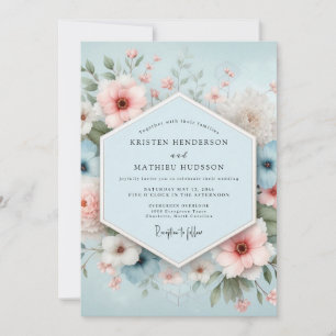 Convites Casamento Floral Azul Empoeirado Bliss