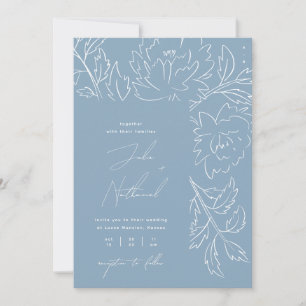 Convites Casamento Floral Azul Empoeirado Boho