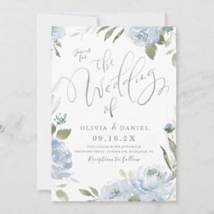 Convites Casamento floral azul empoeirado de jardim românt