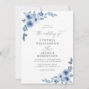Convites casamento floral azul empoeirado elegante