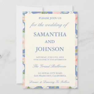 Convites Casamento Floral Azul Empoeirado Moderno Marfim An