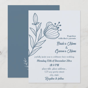 Convites Casamento floral azul empoeirado romântico