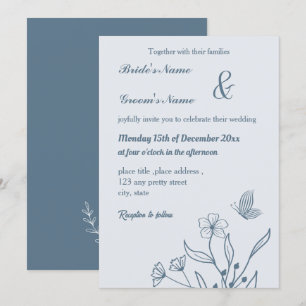 Convites Casamento floral azul empoeirado romântico