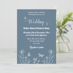 Convites Casamento floral azul empoeirado romântico