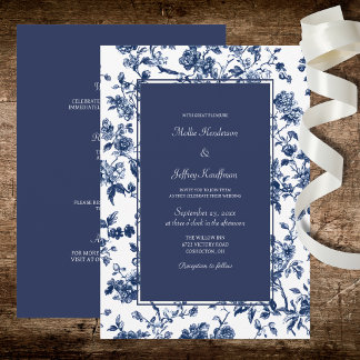 Convites Casamento Floral Azul Escuro