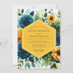 Convites Casamento Floral Azul Esverdeado Caprichoso