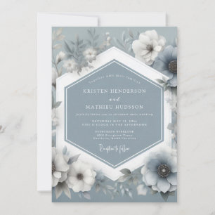 Convites Casamento Floral Azul Etéreo e Sonhador
