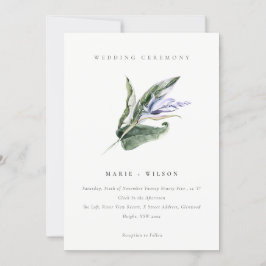 Convites Casamento Floral Azul-Folha Tropical Mínimo Elegan
