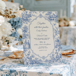 Convites Casamento Floral Azul Francês Toile de jouy