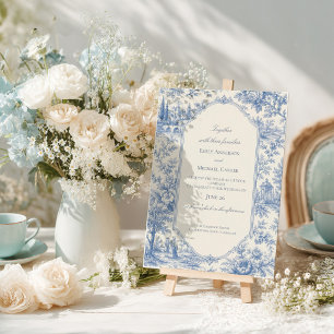 Convites Casamento Floral Azul Francês Toile de jouy