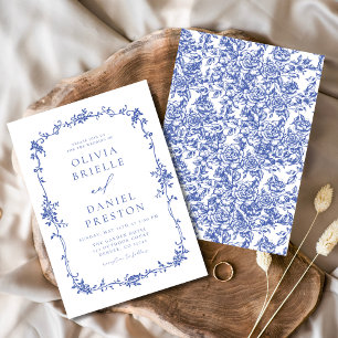 Convites Casamento Floral Azul Francês Vintage Vintage