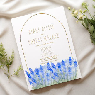 Convites Casamento floral azul lavanda dourado branco rústi