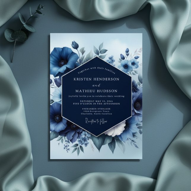 Convites Casamento Floral Azul Marinho (Criador carregado)