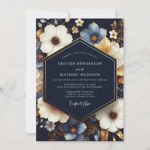 Convites Casamento Floral Azul Marinho