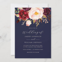 Casamento Floral Azul Marinho Bege Borgonha
