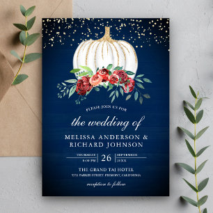 Convites Casamento Floral Azul Marinho Branco Abóbora Borgo