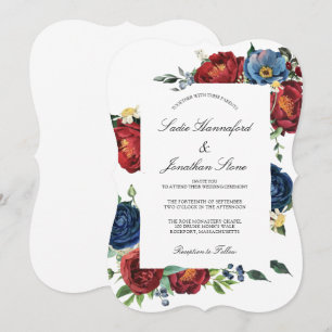 Convites Casamento Floral Azul Marinho Burgundy Vermelho El