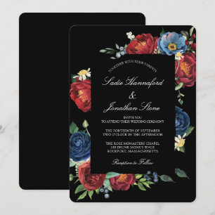 Convites Casamento Floral Azul Marinho Burgundy Vermelho El