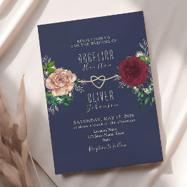 Convites Casamento Floral Azul-Marinho e Borgonha Elegante