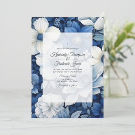 Convites Casamento Floral Azul Marinho e Branco