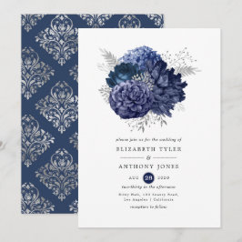 Convites Casamento Floral Azul Marinho e Prata