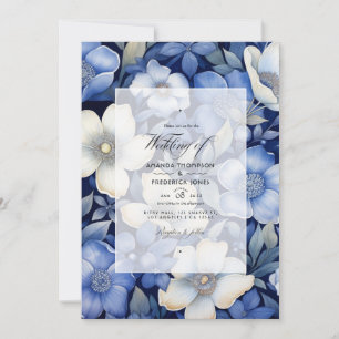 Convites Casamento Floral Azul Marinho e Prata