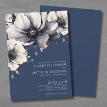 Casamento Floral Azul-Marinho Moderno