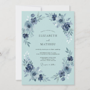 Convites Casamento Floral Azul Marinho Moody