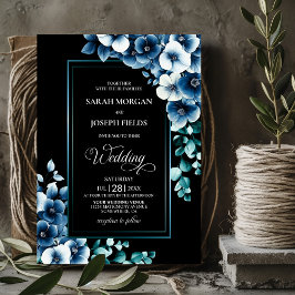 Convites Casamento Floral Azul Moderno